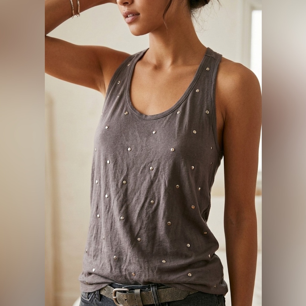 Splendid Gray Tank Top with Stud Details